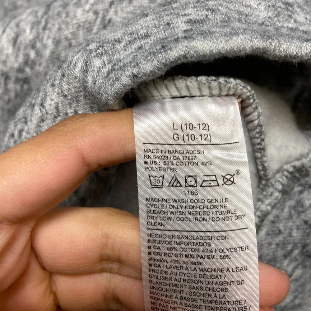 Old Navy Recharge Hoodie Boys L Gray Heather Fleece Lined Raglan Sleeve Outdoor